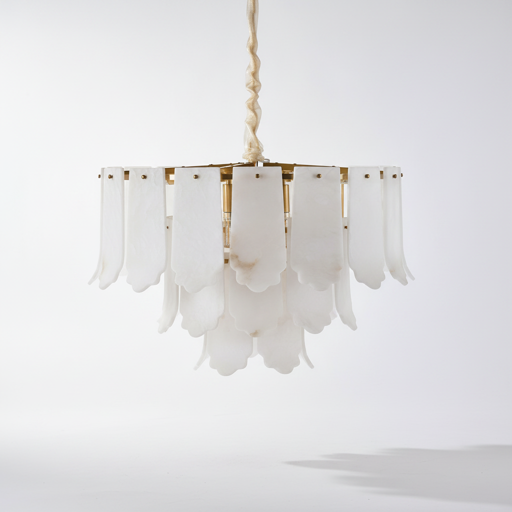 Alabaster Chandelier with Natural Stone Veining