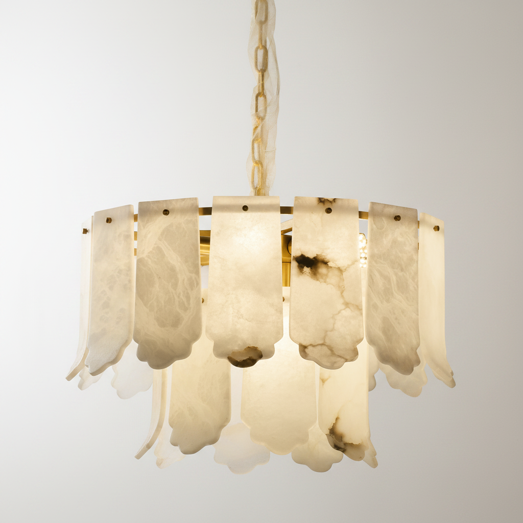 Alabaster Chandelier with Natural Stone Veining