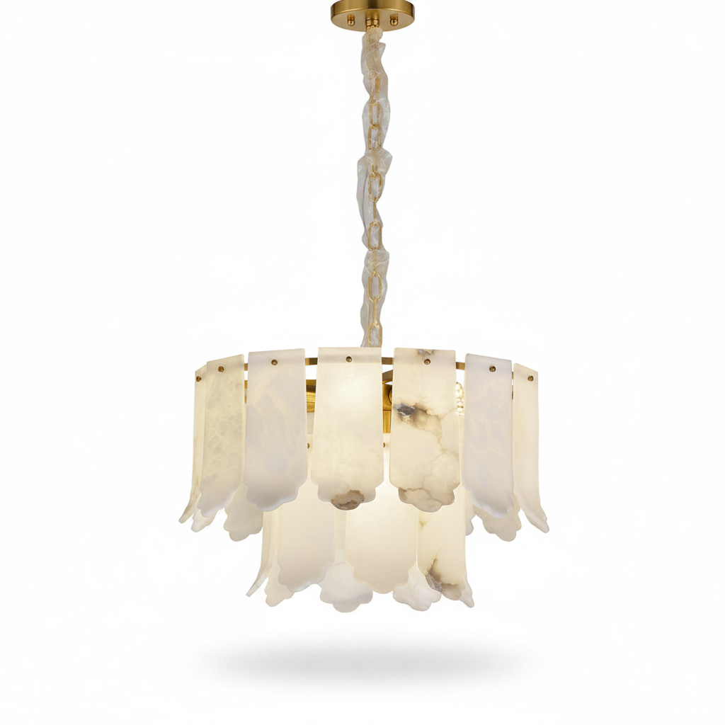 Alabaster Chandelier with Natural Stone Veining